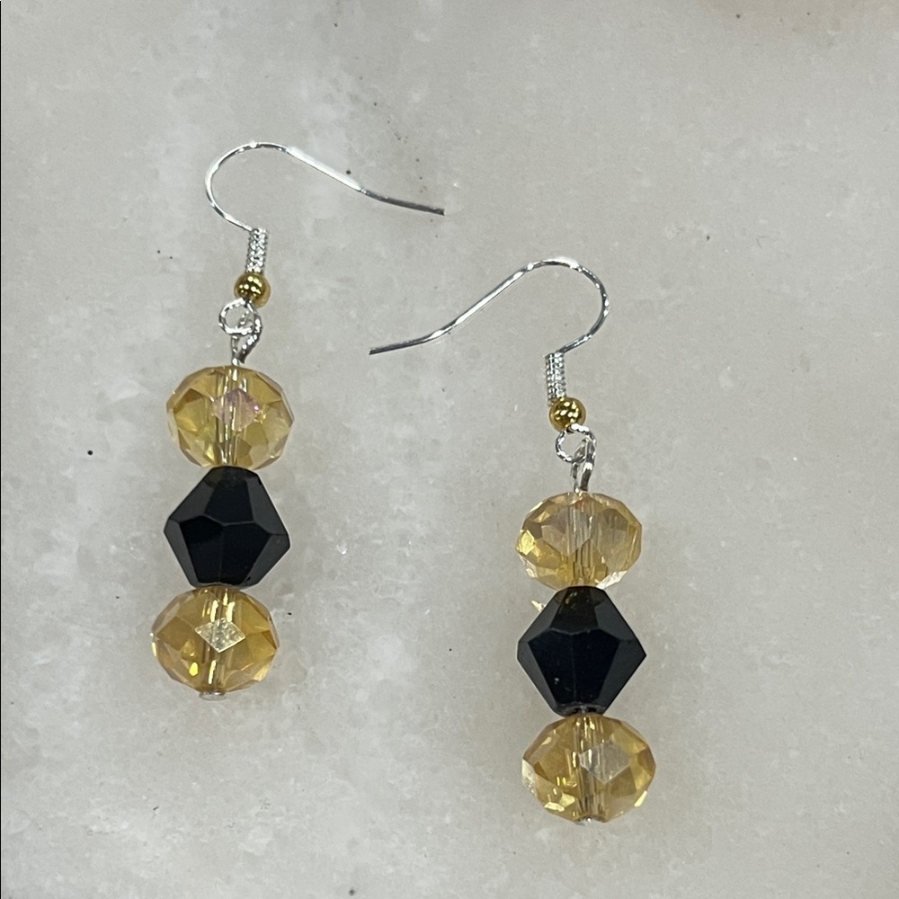 Silver Black and Gold Beaded Earrings